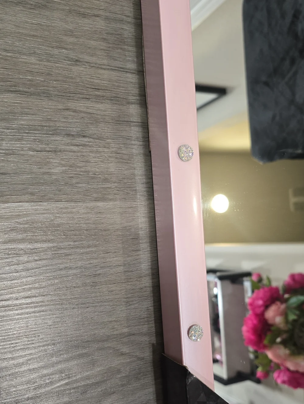 Bebe Crystal Embellished Decorative Wall Frame Mirror- Pink